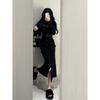 Elegant Sheer Mesh Bodycon Dress Women 2025 Long Sleeve Round Neck Short Skirt Sexy Chic Office To Night Out