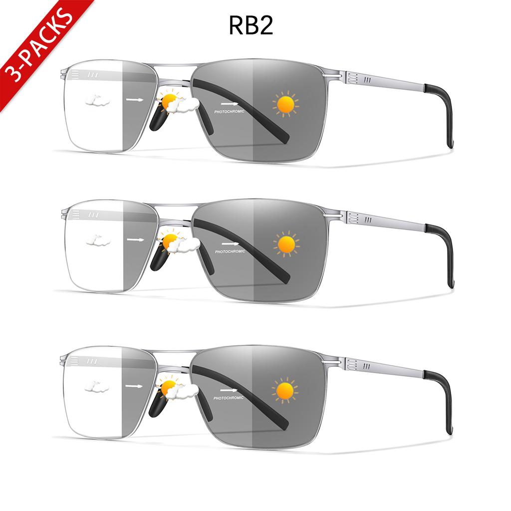 1/3 Pairs Photochromic Anti Blue Light Reading Glasses Metal Frame Rectangular Presbyopic Eyewear for Grandparents