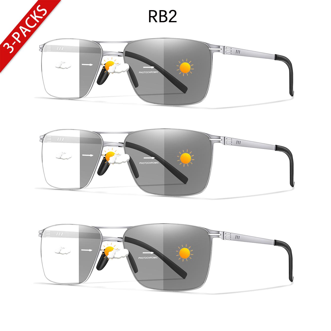 

3Packs Metal-framed Anti-Blue Light Photochromic Reading Glasses Rectangular Prescription Classic Glasses for Men Women 0