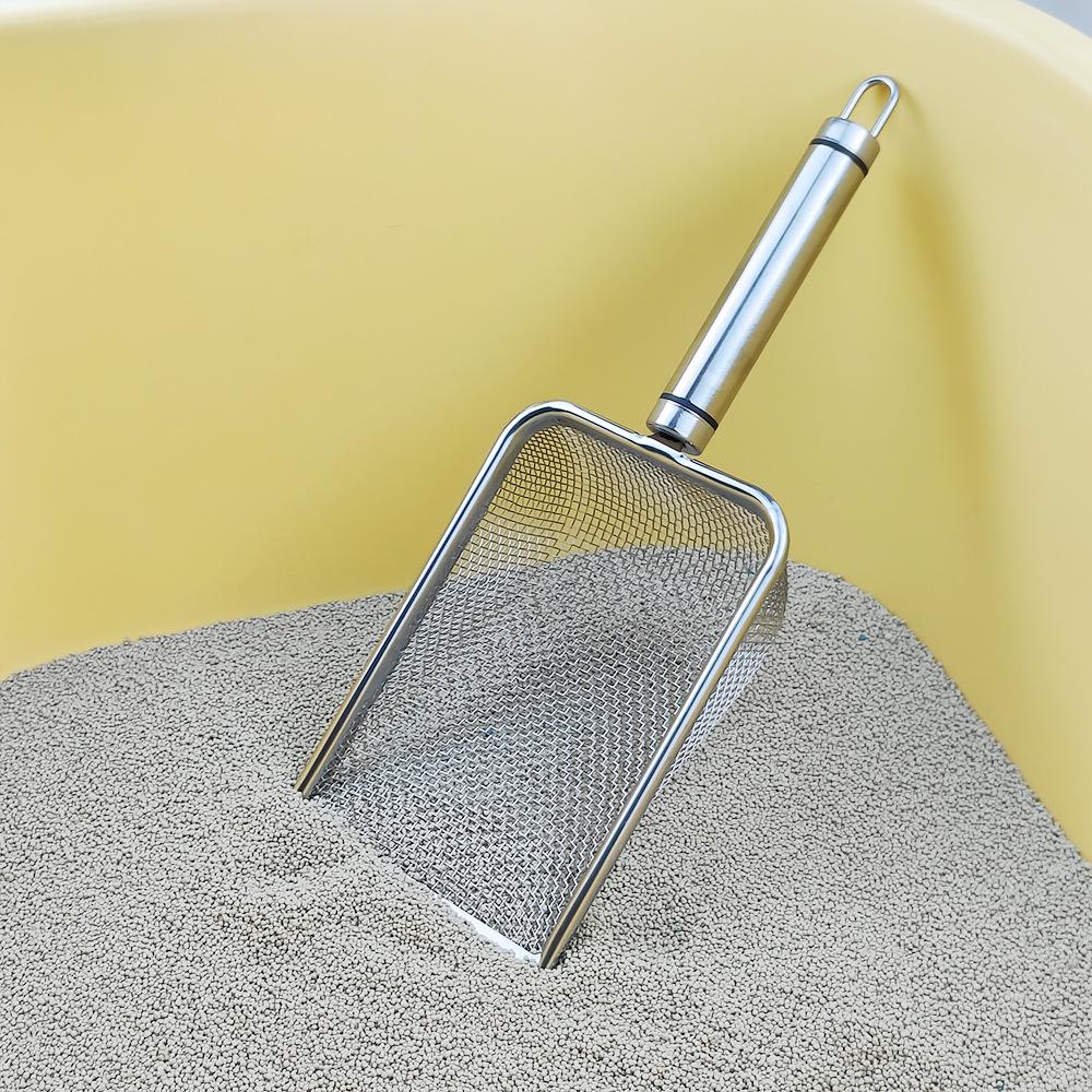 Stainless Steel Cat Litter Poop Scoop with Small Holes - Pet Cleaning Tool for Bentonite and Walnut Sand.