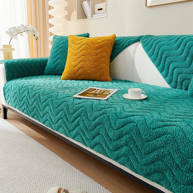 

Утолщенная подушка для дивана, флисовый чехол из ягненка с волнистым чехлом для дивана, теплые нескользящие универсальные чехлы для диванов для гостиной, диваны, подушка, декор 45x45cm pillowcase зелёный