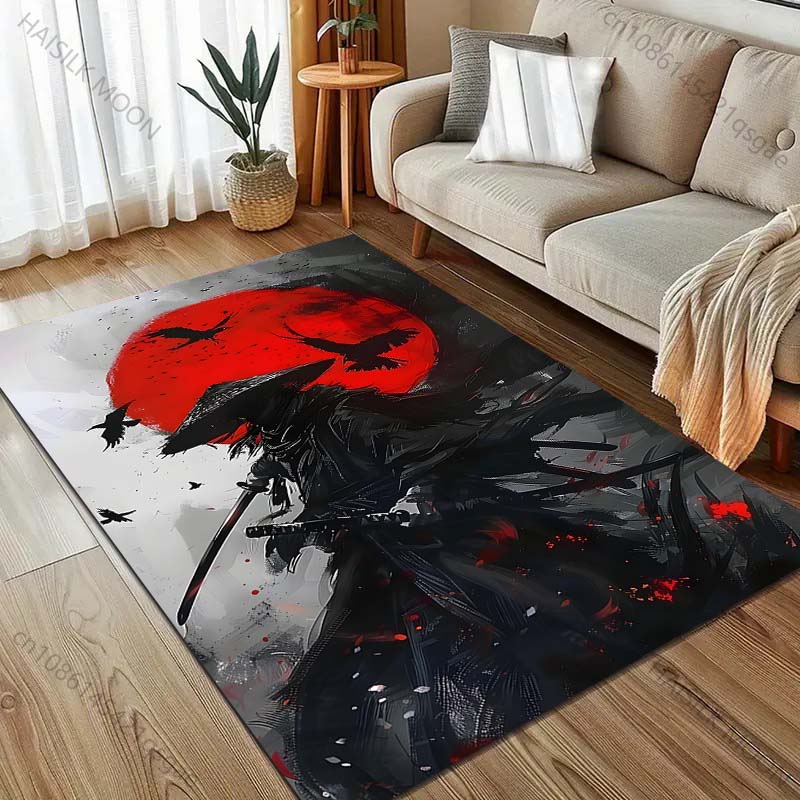 Japanese Samurai Ink Painting Style Print Carpet for Bedroom Living Room Bedside Sofa Floor Mat Modern Home Decor Area Rug