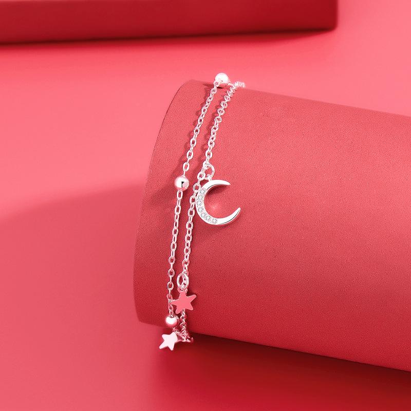 Koreańska Bransoletka Mori-Style Dwuwarstwowa Gwiezdny Pył z Gwiazdami i Księżycem - Niszowy Design Damski