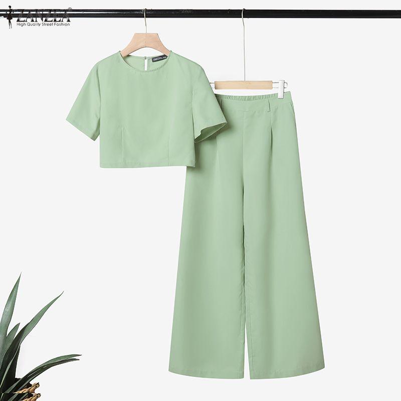 ZANZEA Completi estivi da donna a due pezzi con top corti a maniche corte e pantaloni