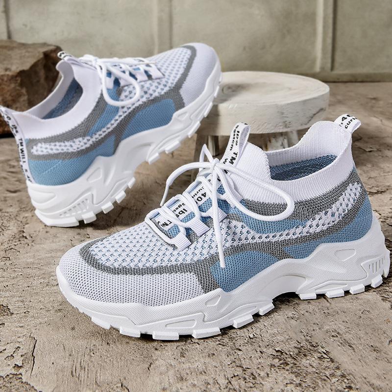 Shoes women's shoes versatile large size casual shoes shoes flying woven breathable single shoes thick sole heightening shoes dad shoes