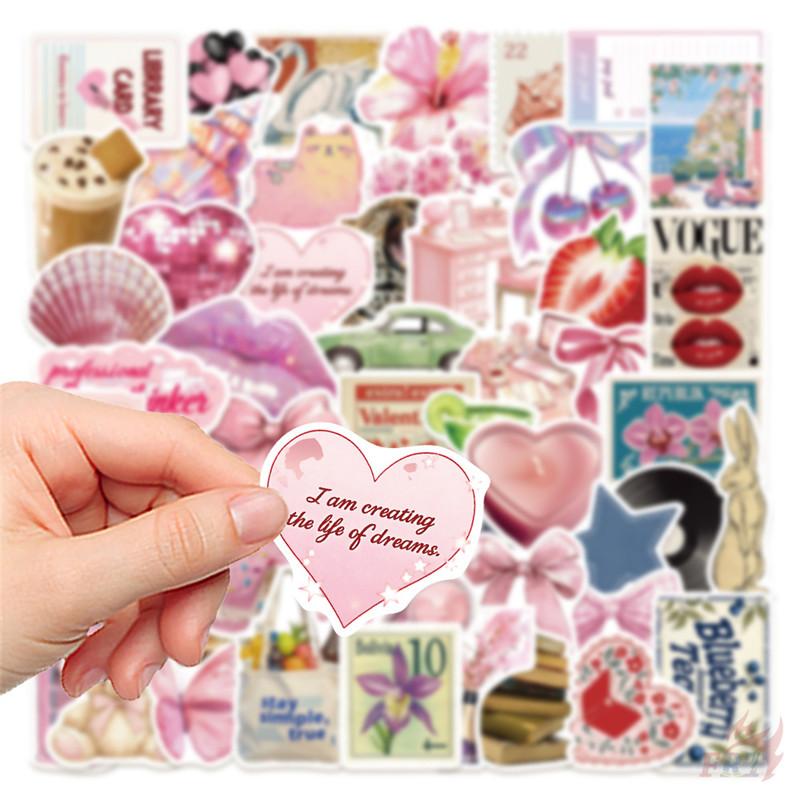 50Pcs/Set Retro Pink Junk Diary Stickers DIY Fashion Waterproof Doodle Decals Stickers