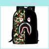 17inch Camouflage Shark Pattern Student Backpack With Breathable Lightweight Oxford Fabric For School Use