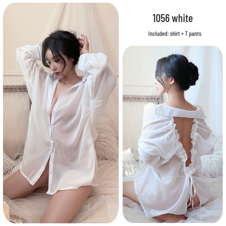 Plus Size Sheer Chiffon Open-Back Nightshirt