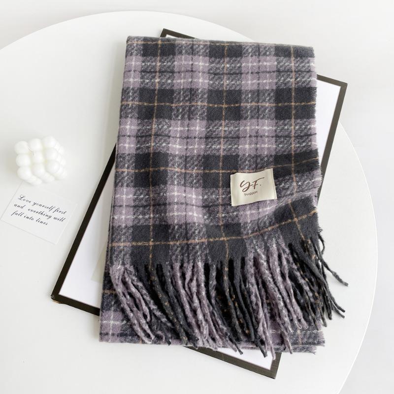 Imitation cashmere scarf women's autumn and winter color plaid thickened scarf to keep warm scarf versatile shawl