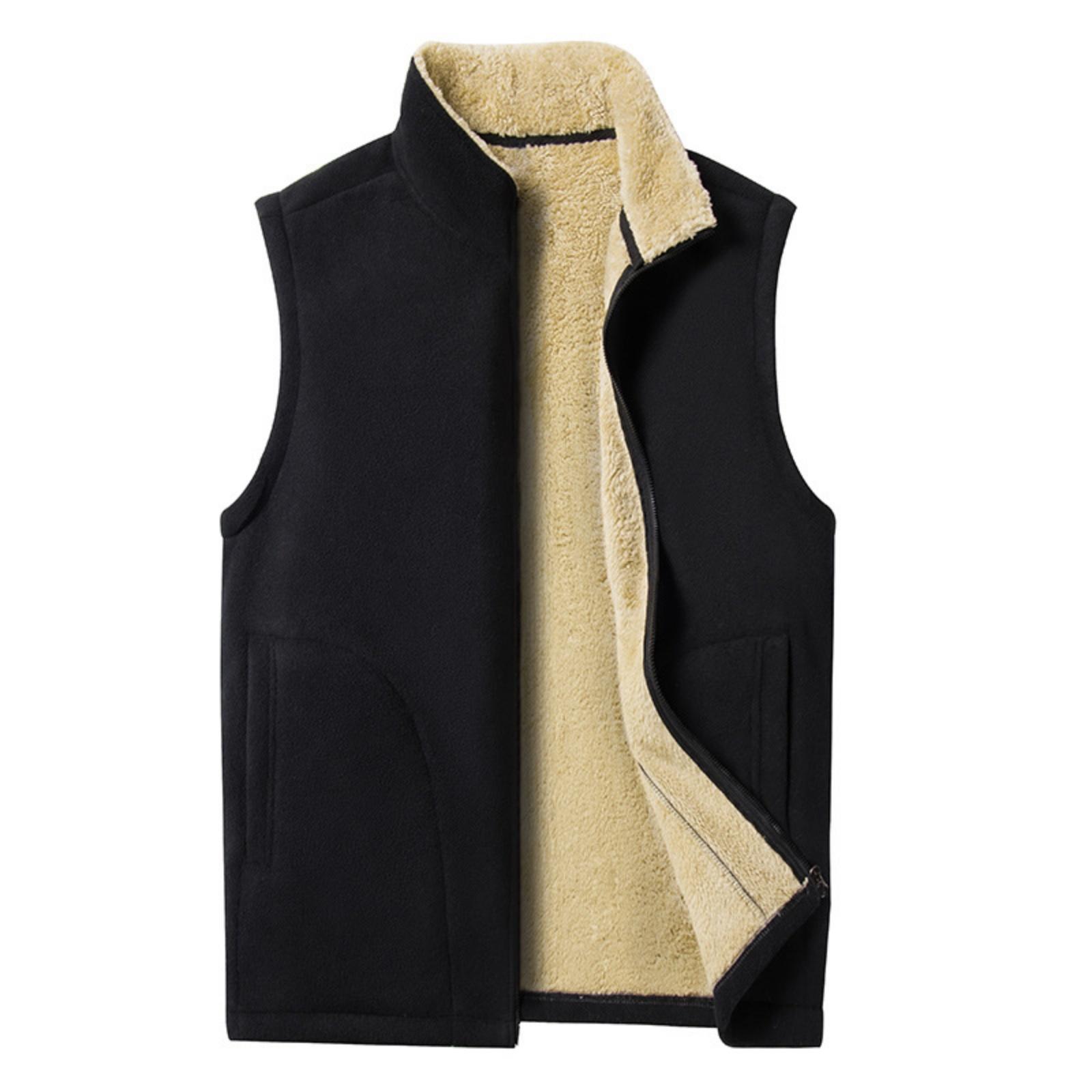 

Men s Casual Solid Color Double-sided Fleece Zipper Vest, Men s Stand-up Collar Fleece Vest L чёрный
