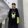 Oversized Loose Long T Harajuku Fake Two-piece Long Sleeve T-shirt Personality Trend Butterfly Long T Punk Harlan Style Clothing