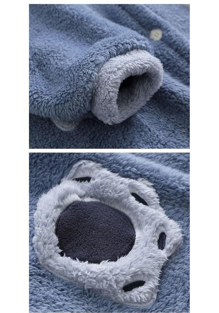 Stitch Cartoon Couple Pajamas - Autumn Winter Coral Fleece Long Robe Set for Men and Women
