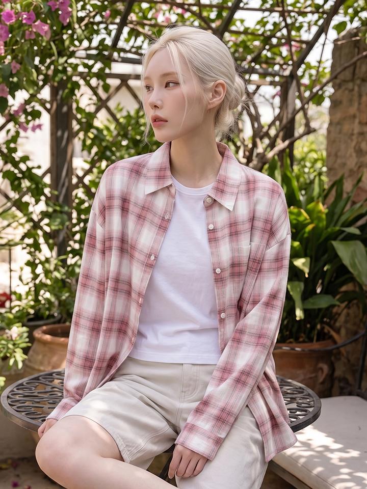 HANGTEN Women'S Multicolor Check Long Shirt_532(10570-120-401-68)