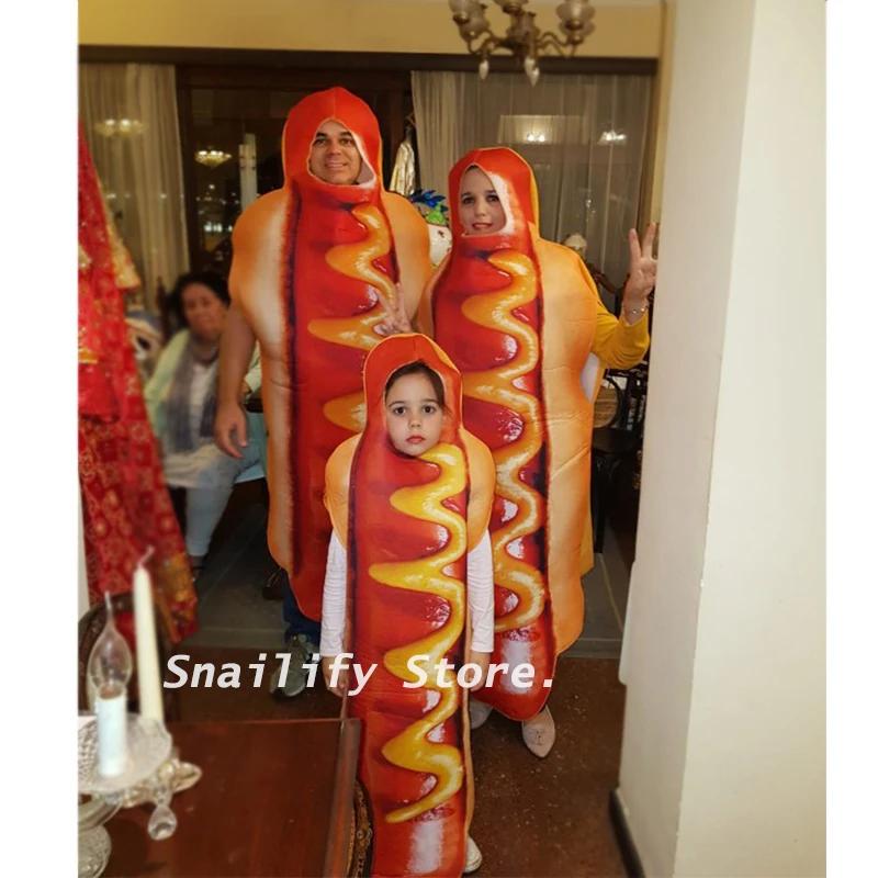 Halloween Adult Kids Funny 3D Print Food Sausage Hot Dog Costumes Men Women Family One-Piece Costume Carnival Food Costume