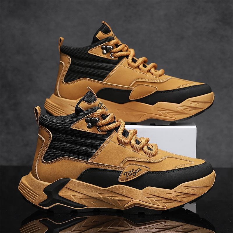 

Men s shoes autumn and winter high-top retro Paladin outdoor hiking shoes leather waterproof sneakers trendy dad shoes 39 коричневый