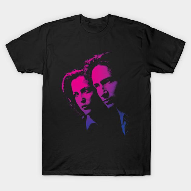 Men Black Print T-shirt Mulder And Scully No-Cut Transfer Paper Print Cotton Tshirt 3XL
