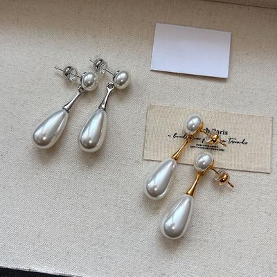 925 Sterling Silver Needle Water Drop Pearl Earrings Women's High-end Design Earrings Retro Temperament Ear Jewelry