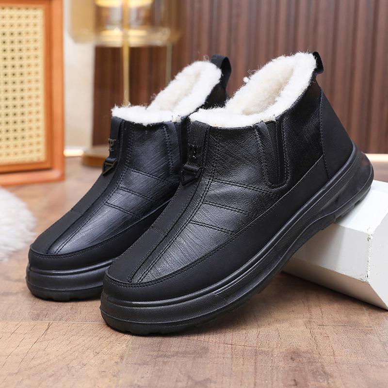 

Cotton shoes men s winter men s velvet thickened snow boots waterproof and non-slip sheep wool one-pedal warm cotton boots customization 39 чёрный