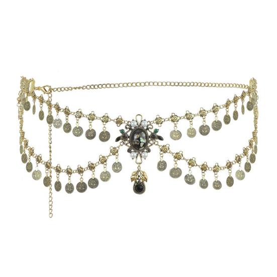 Waist Chain with Double-Layer Design Adjustable Buckle Golden Coin Tassel Decoration Waist Jewelry Belly Dance Waist Chain