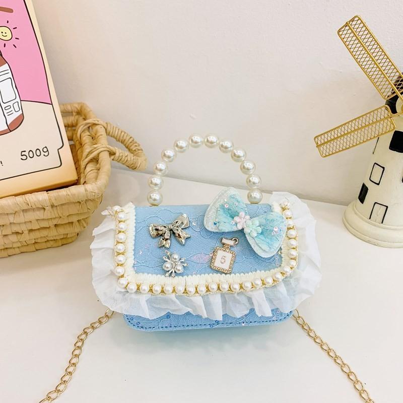 Adorable Princess Pearl Handbag For Girls With Cute Lace And Design Bow