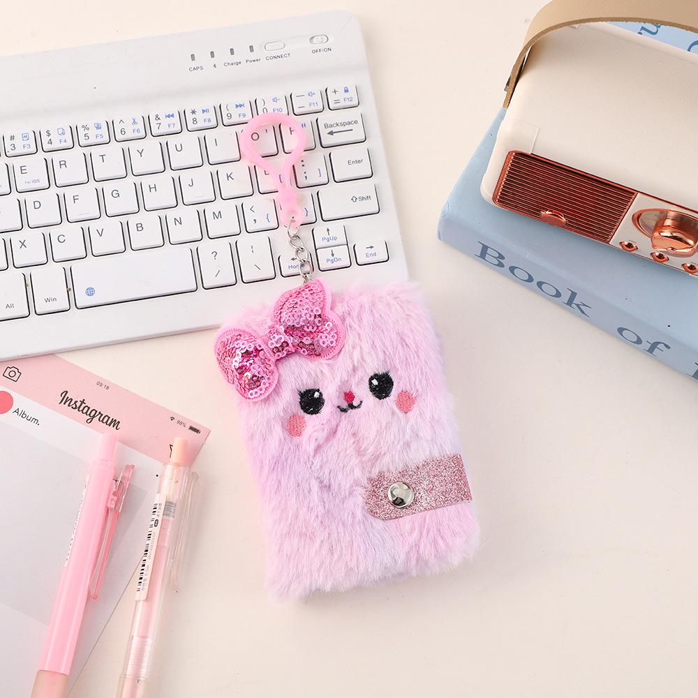 Plush Mini Notebook with Hook - Portable Durable Cute Kitten & Puppy Diary with Sticky Notes