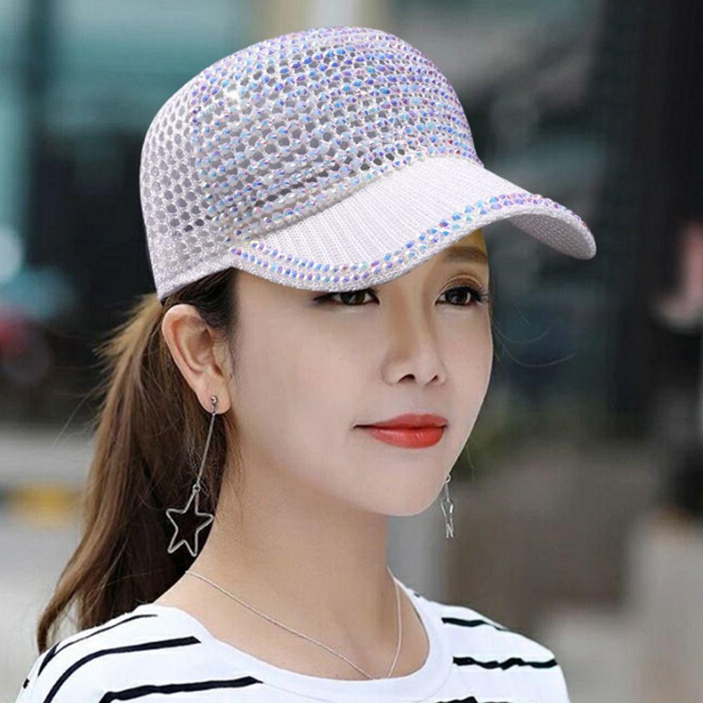 Lightweight Woman Shiny Cap Breathable Rhinestone Visor Hats  Outdoor Sports
