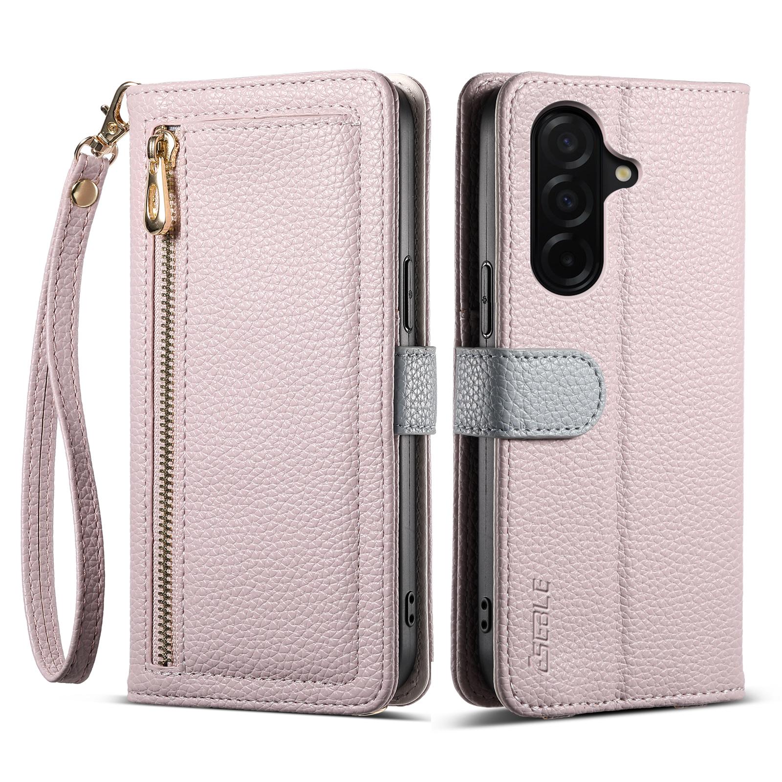 

ESEBLE E11 For Samsung Galaxy S25 FE Case Zipper Pocket Litchi Texture Leather Phone Cover with Mirror and Wrist Strap Light Purple