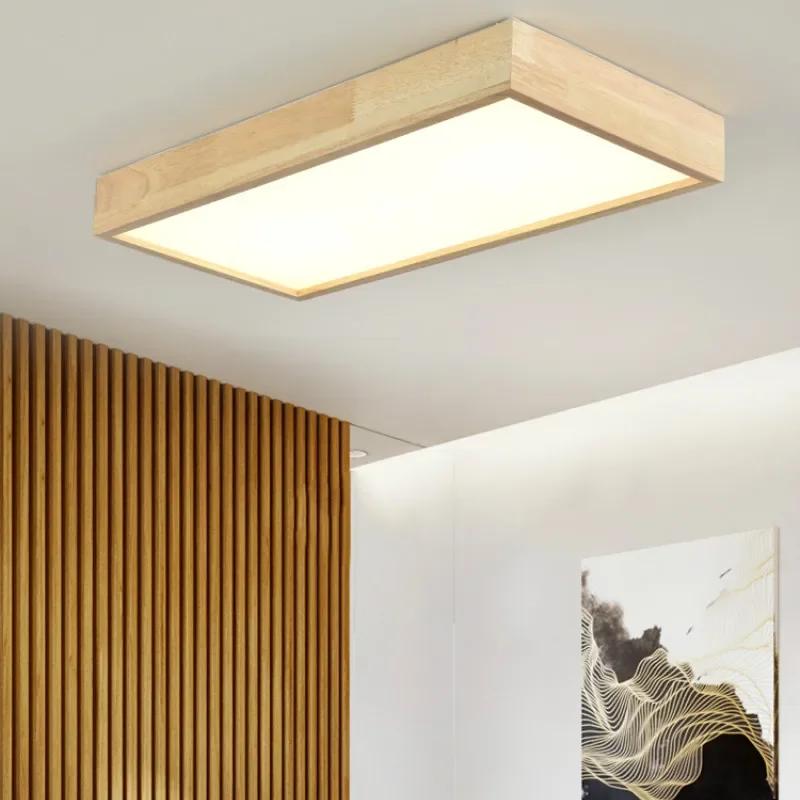 220V LED Ceiling Lights Wooden Square Ceiling Lamp With Dimming Remote For Living Room Dining Light Wood Bedroom Lamps