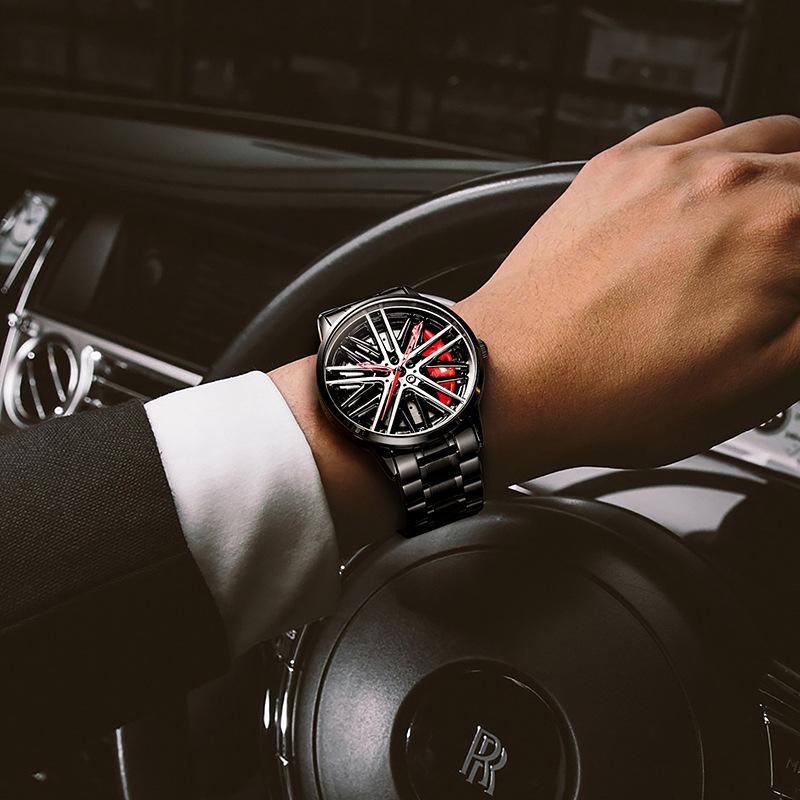 SVJ Genuine Car Wheel Hub Men's Watch Three-dimensional Brake Hollow Personality Dial Sports Car Modified Black Technology Waterproof