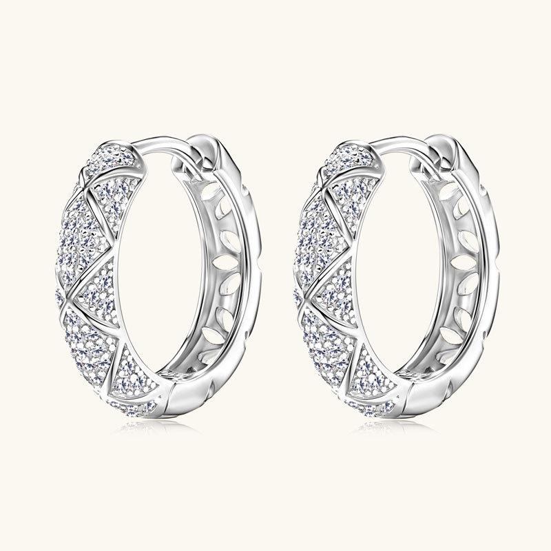 Silvere Glam New Japanese And South Korean Light Luxury Slightly Inlaid Diamond-patterned Moissanite Earrings S925 Sterling Silver Ear Rings