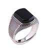 Retro Old Imitation Black Agate Ring Men's Trendy Classic Wide-sided Adjustable Personality Trendy Thai Silver Single Ring Men