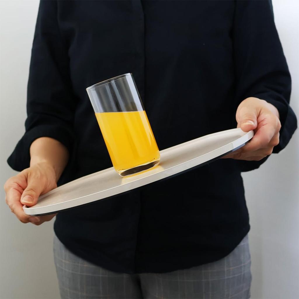 Fukui Craft Non-Slip Half-Moon Serving Tray 30.5cm Beige Made In Japan ABS Resin Tableware