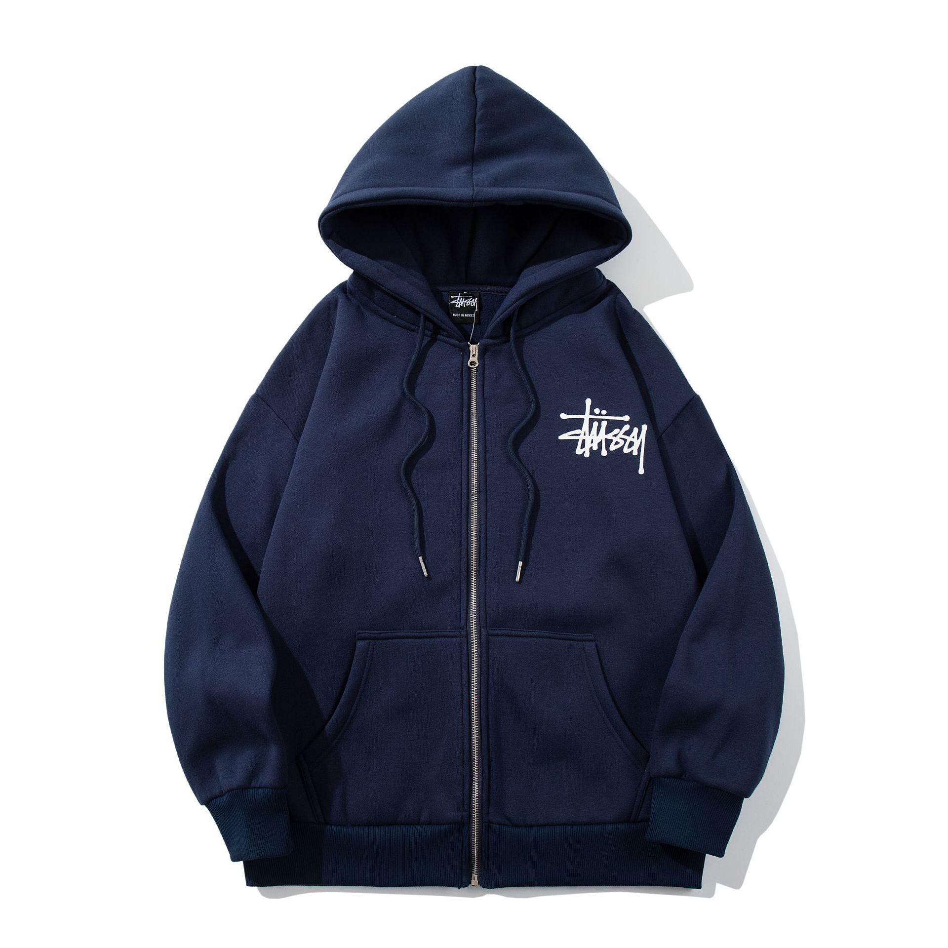 Discount Market STU Plus Velours Unisex Hoodie met Rits - Warme, Trendy Herfst/Winter Bovenkleding voor Studenten. XL marineblauwe kleur