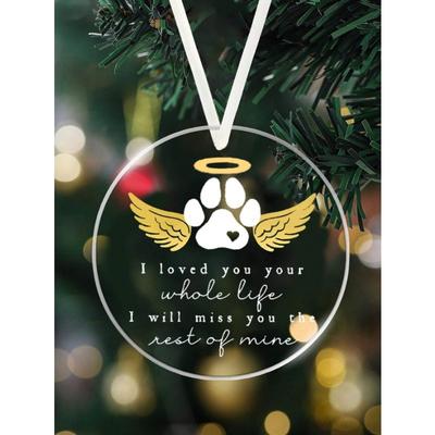 1 Stück "Ich liebte dich dein ganzes Leben" Hundepfotenabdruck Engelsflügel Heiligenschein Acryl Anhänger Dekor, Haustier Gedenk Schmuck, Baumschmuck, Geschenk für Verlust von Katze Hund