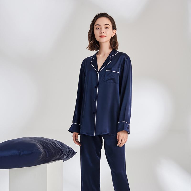 Heavyweight Mulberry Silk Pajama Set: Unisex 22 Momme Long Sleeve, Suitable for Outside Wear