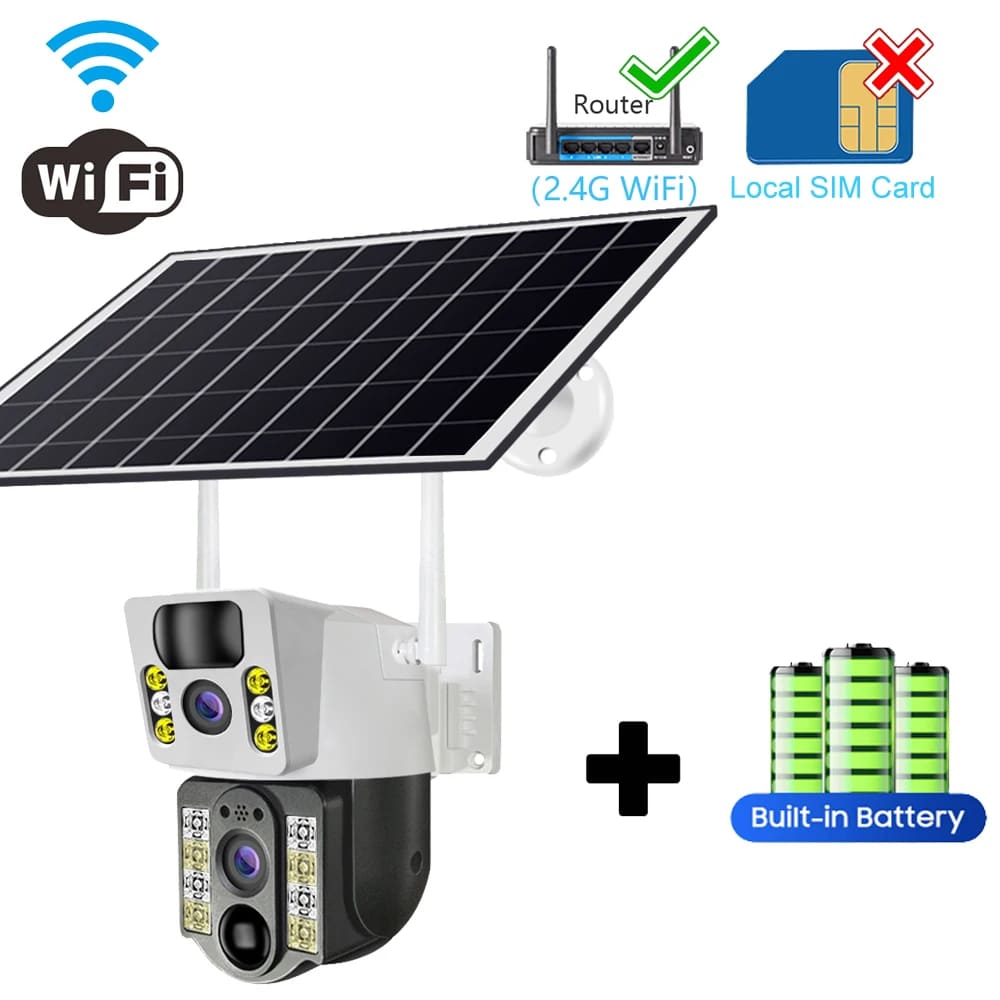 Kamera słoneczna 4K Karta SIM 4G WiFi Podwójny obiektyw 8MP HD Wizja nocna IP CCTV Nadzór PTZ PIR Wykrywanie ludzi Alarm Bezpieczeństwo Wodoodporny