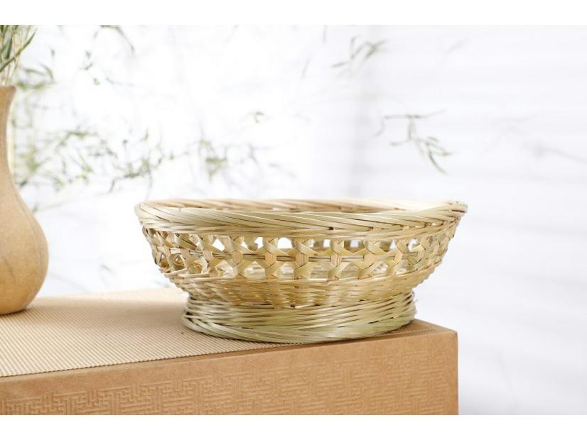 Large Bamboo Rattan High-Foot Steamed Bun & Snack Basket - Finely Woven, Multi-Purpose Household Kitchen Fruit & Vegetable Wash Basket, Round Design