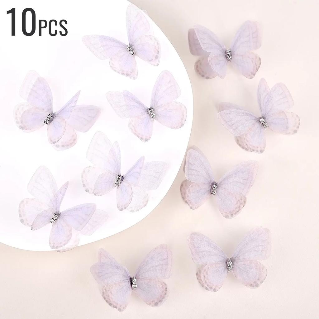 10pcs/Lot 5cm Double Layer Lace 3D Butterfly Applique Simulation Mesh For Handmade Clothes Nail Hair Clip Wedding Decoration