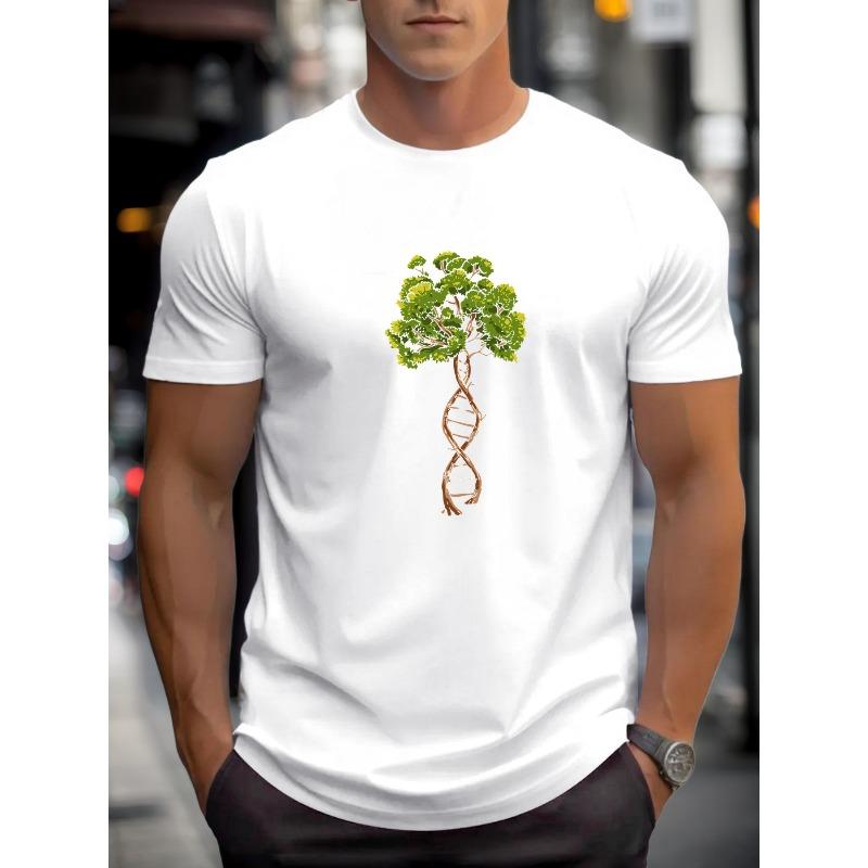 Men's Tree Graphic Casual T-Shirt - Summer Short Sleeve Round Neck Tee with Nature & Science Fusion Design, Breathable Regular Fit for Casual Attire