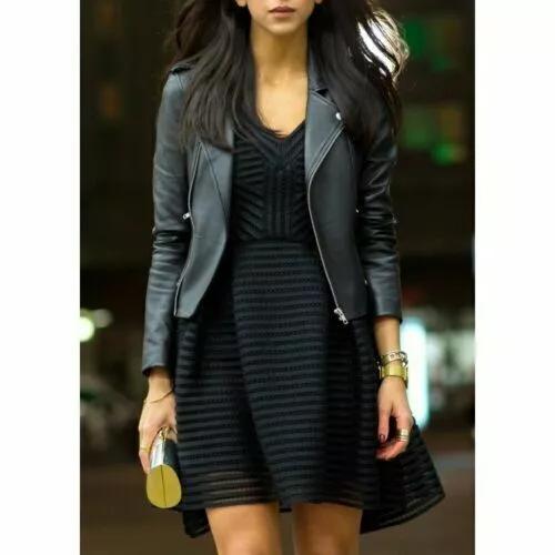 

AL KHALID женская черная стильная куртка из натуральной кожи ягненка, повседневная байкерская одежда ручной работы 3XL чёрный