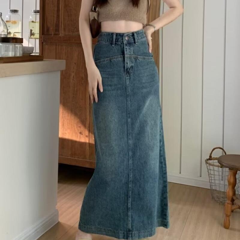 

Женская джинсовая юбка А-силуэта с высокой посадкой, большого размера, стильного прилегающего кроя с разрезом сзади XL