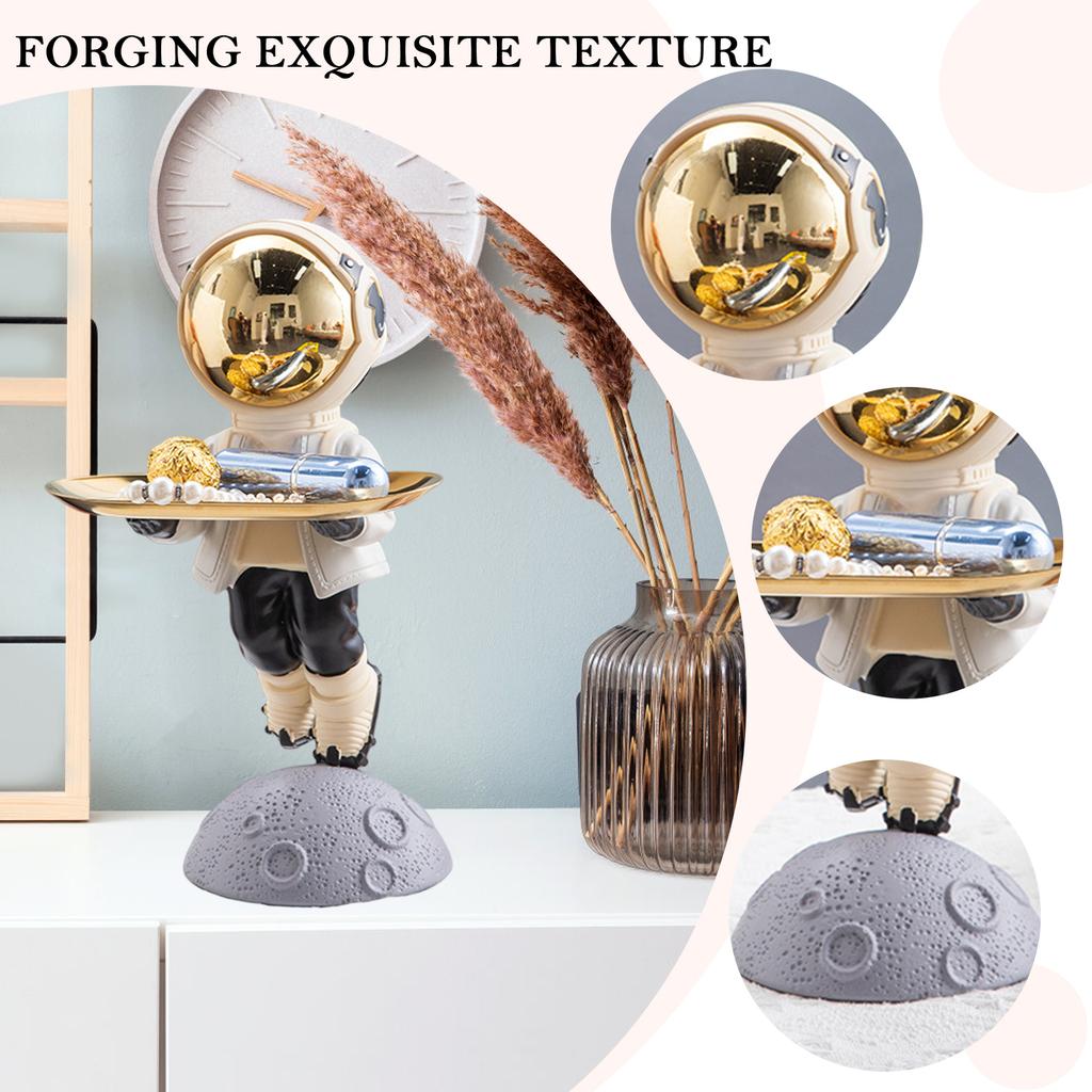 Resin Astronaut Statue Piggy Bank Ornament Entrance Key Storage Tray (Yellow)