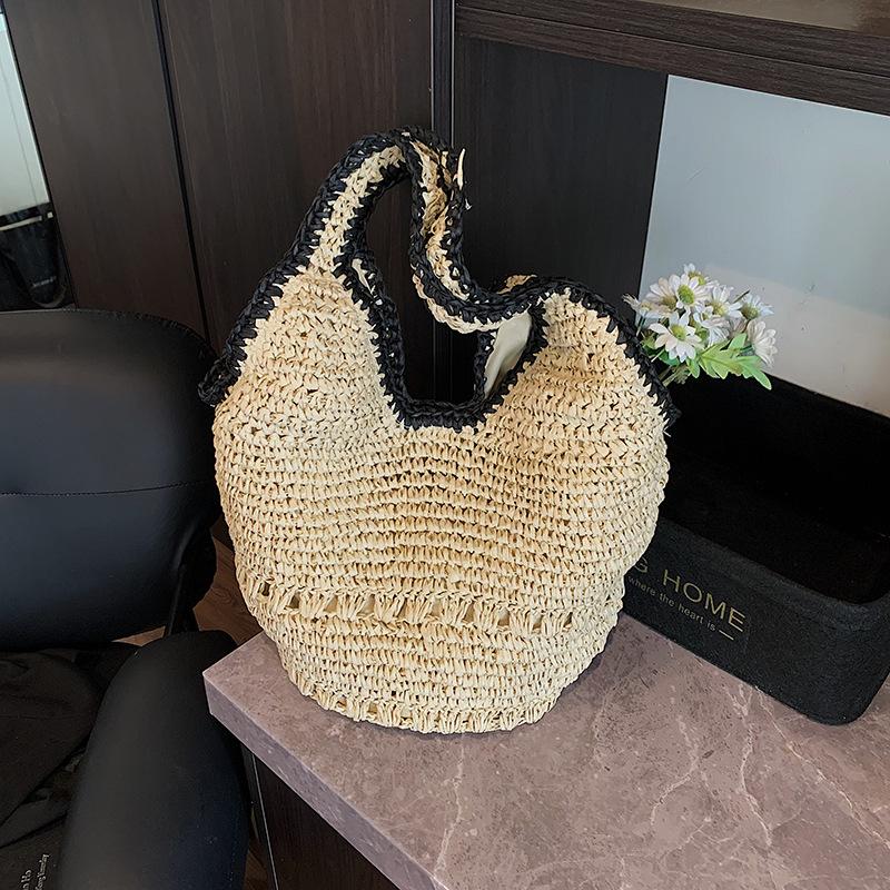 

Плетеная сумка женская новая сумка на плечо сумка-тоут большой вместимости летняя пляжная сумка-тоут бежевый