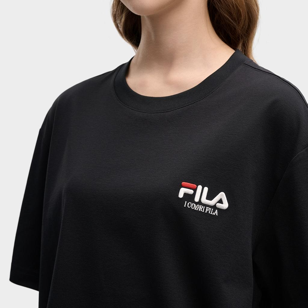 FILA Original Classic Embroidered Logo Simple Fashion Retro Casual Sports Comfortable Knitted Short Sleeve T-Shirt Unisex Tops Black F51U619103FBK