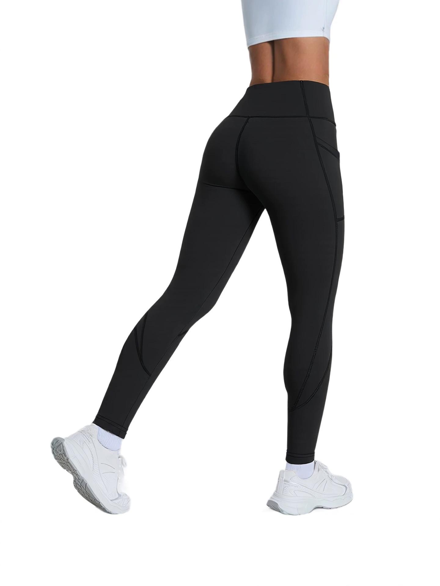 

European Sports Patchwork Yoga Running Pants with Pockets L вино красного