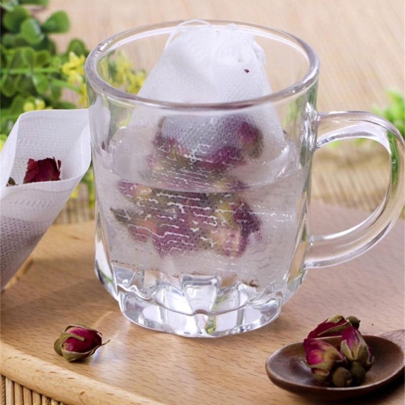 מסנני תה רב פעמיים עם שרוך ריקים (חבילה של 100) לתה בתפזורת וקפה