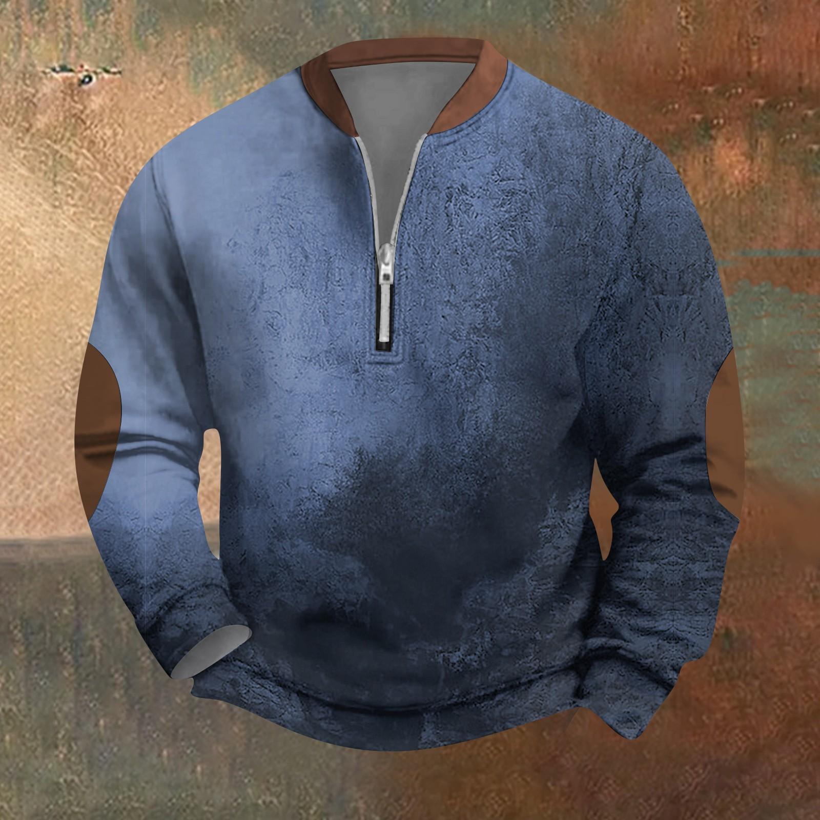 Мужская ретро повседневная толстовка на молнии модный принтованный спортивный пуловер L синий 2239₽