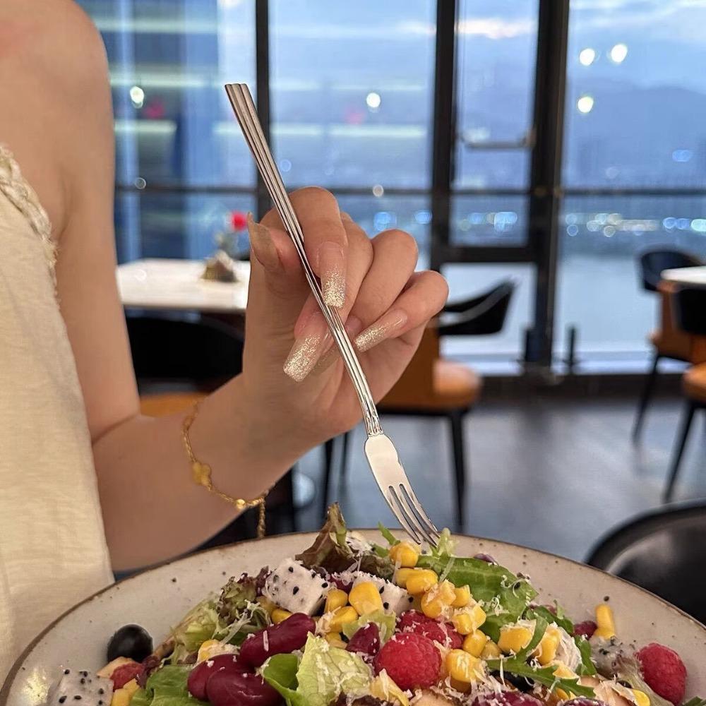 10PCS 3-toothed Stainless Steel Slender Fruit Fork Reusable Extended Handle Afternoon Tea Fork Rust-proof Salad Fork Party
