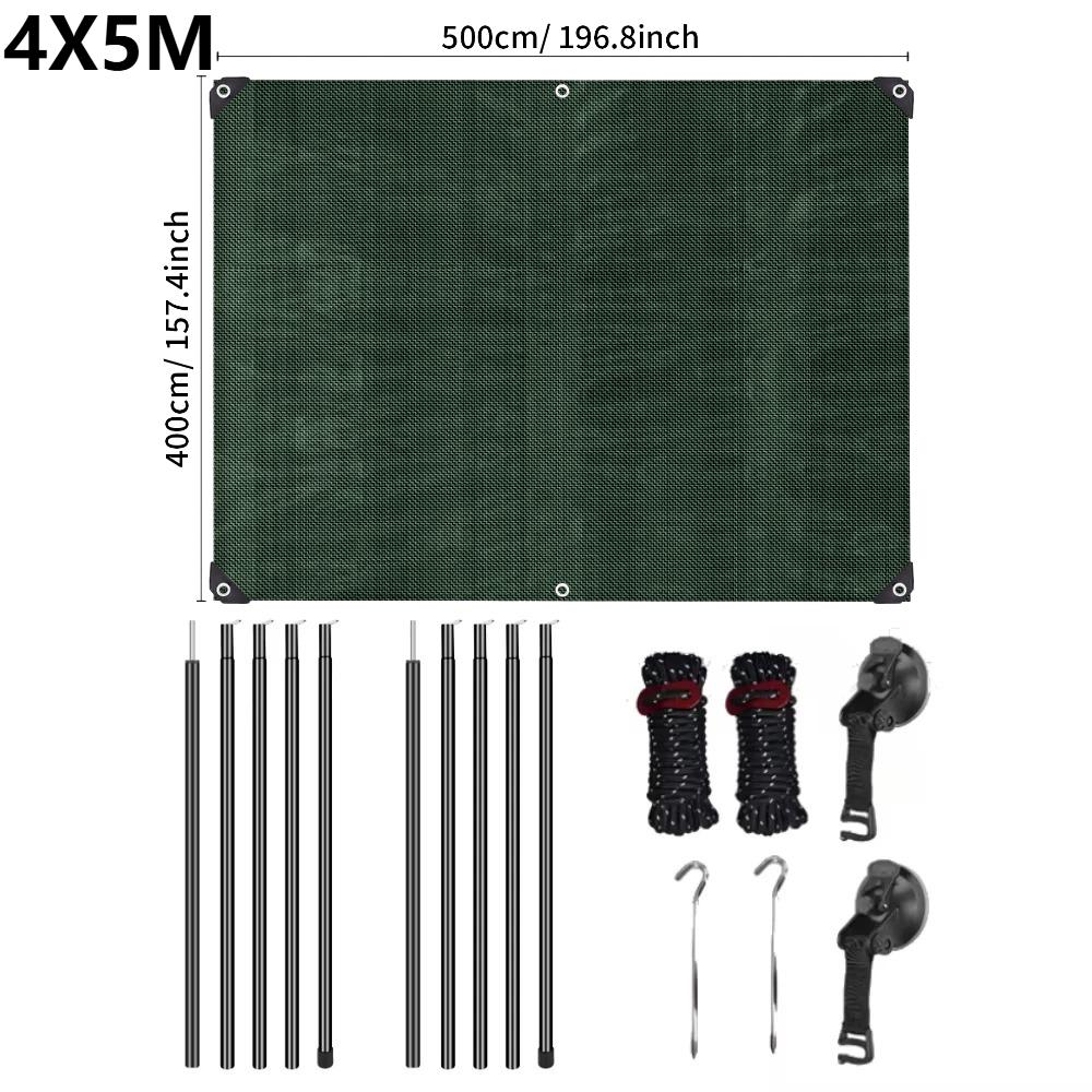 3M PE Car Side Awning with Pole Kits Rooftop Camping Tarp Waterproof Vehicle Tent Hammock Rooftop Pull Out Tailgate Tent Shelter