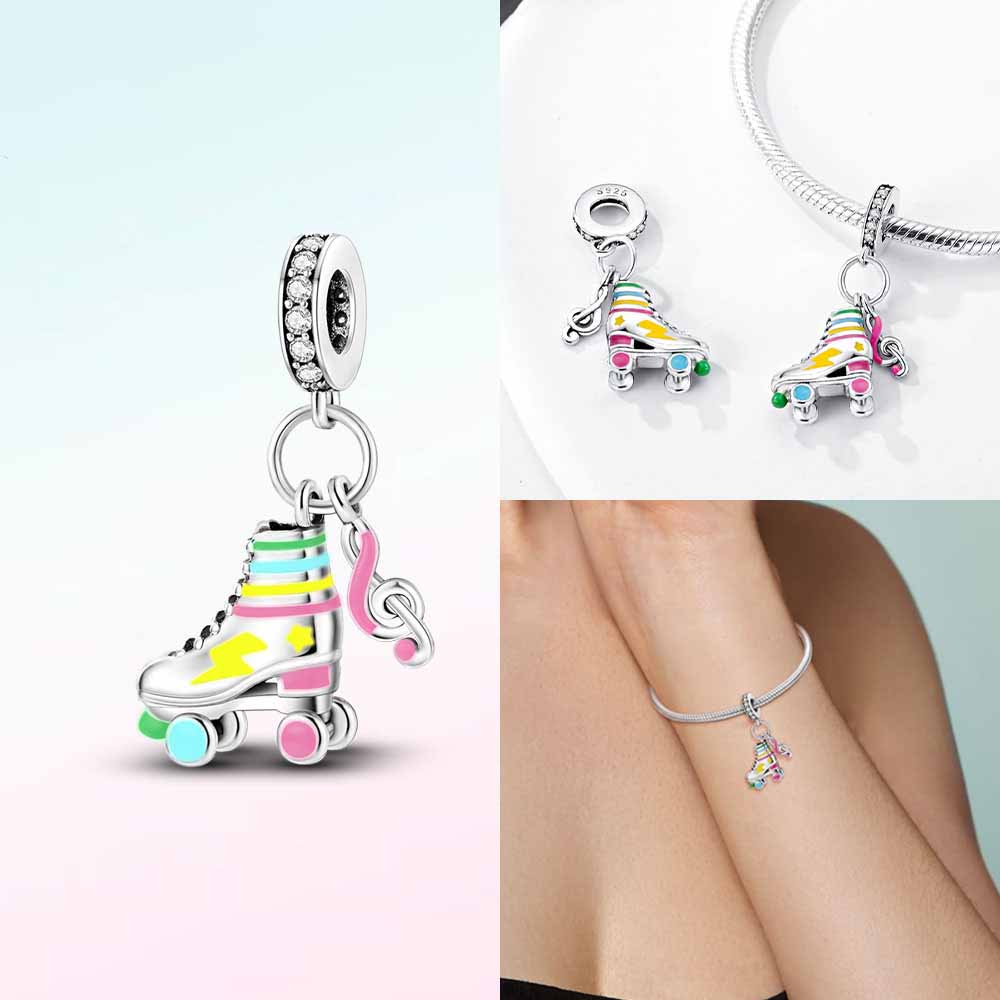 Original Copper Charms Pink Beads Smart Watch Bike Car Travel Dangle Fit Bangle Bracelet Diy Jewelry For Woman Fine Gift